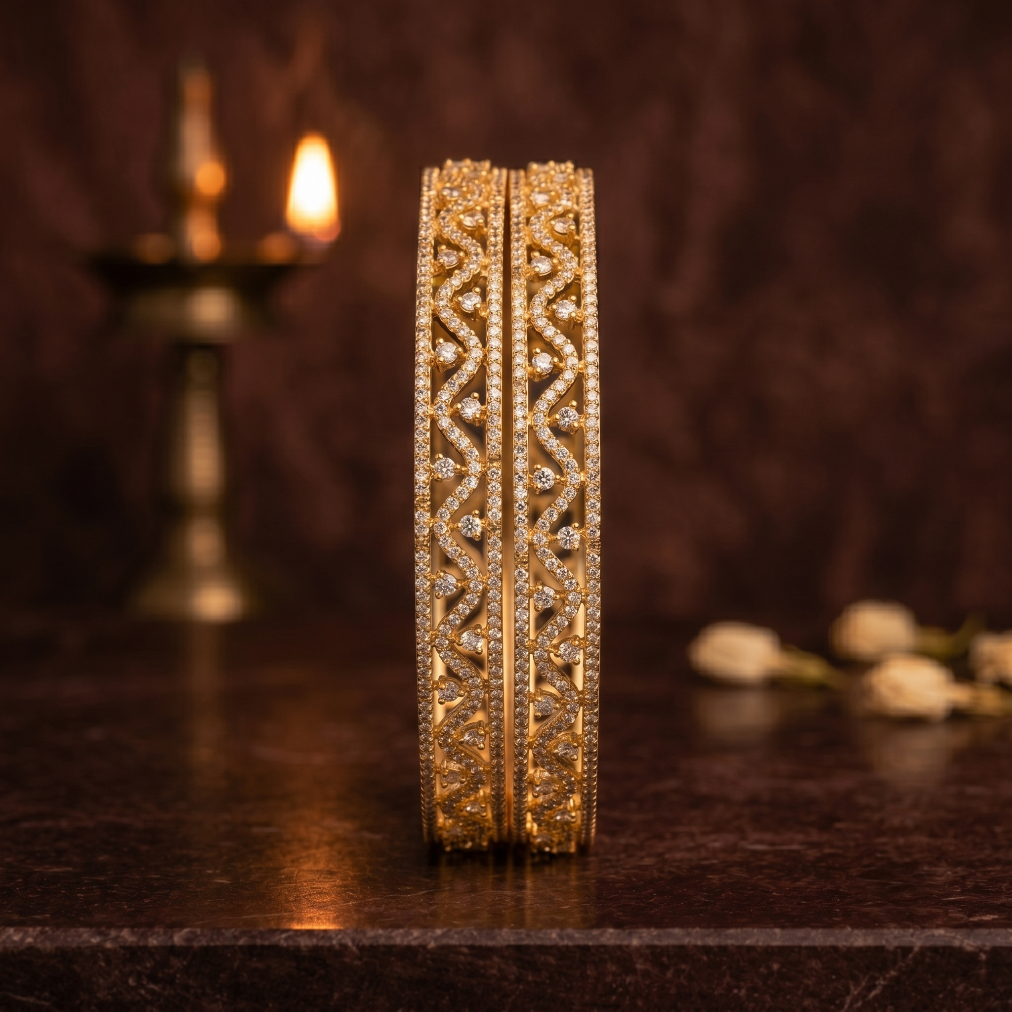 Party Wear AD Studded Bangle close-up view - Avalna